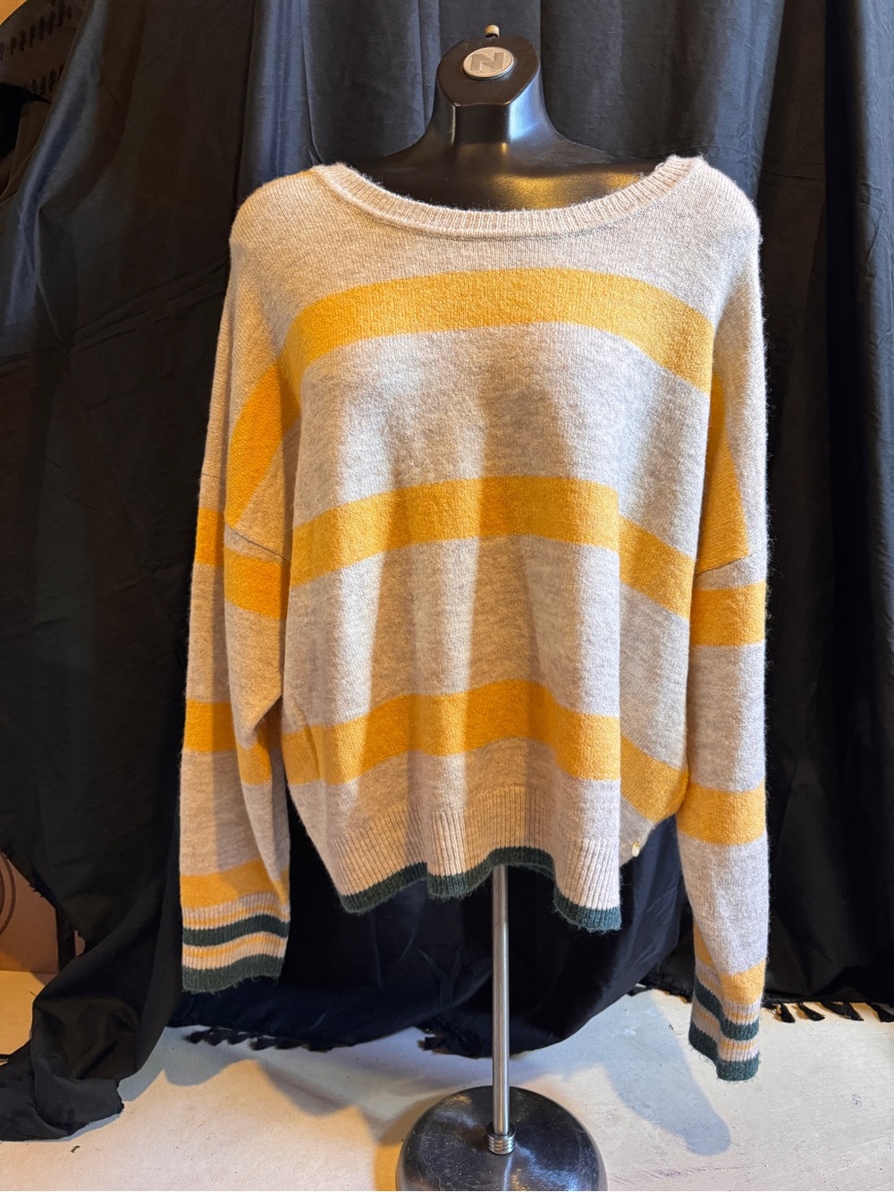 Scotch & Soda Cream Sweater with Yellow Stripes and Green Trim